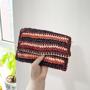 H&M Red Striped Straw Style Clutch